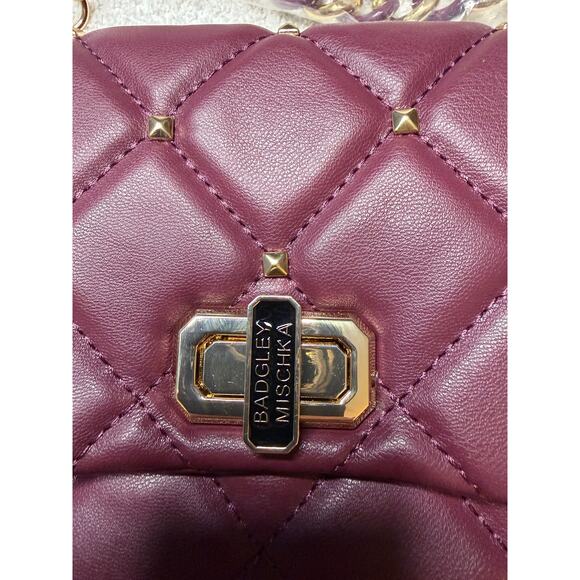Badgley Mischka Plum Quilted Crossbody | Gold Chain | NWT | $129 MSRP - Picture 5 of 8